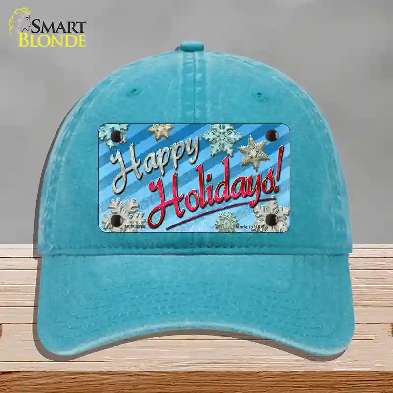 Happy Holidays Blue Novelty License Plate Hat Unconstructed Cotton / Lake Blue