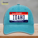 Scenic Idaho Novelty License Plate Hat Unconstructed Cotton / Lake Blue