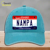 Nampa Idaho Novelty License Plate Hat Unconstructed Cotton / Lake Blue