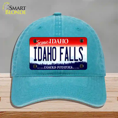 Idaho Falls Idaho Novelty License Plate Hat Unconstructed Cotton / Lake Blue