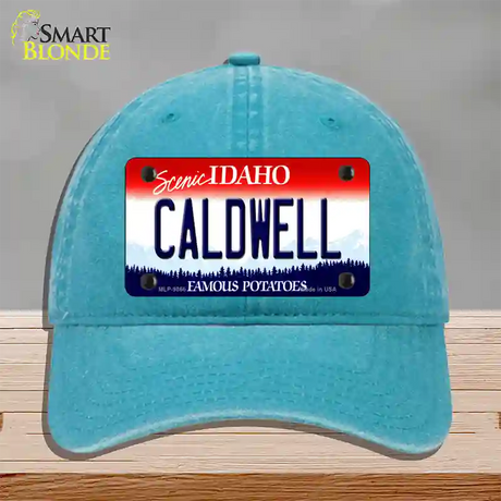 Caldwell Idaho Novelty License Plate Hat Unconstructed Cotton / Lake Blue