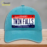 Twin Falls Idaho Novelty License Plate Hat Unconstructed Cotton / Lake Blue