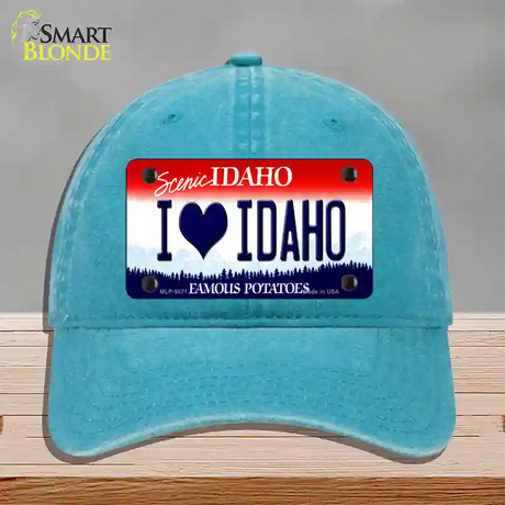 Love Idaho Novelty License Plate Hat Unconstructed Cotton / Lake Blue