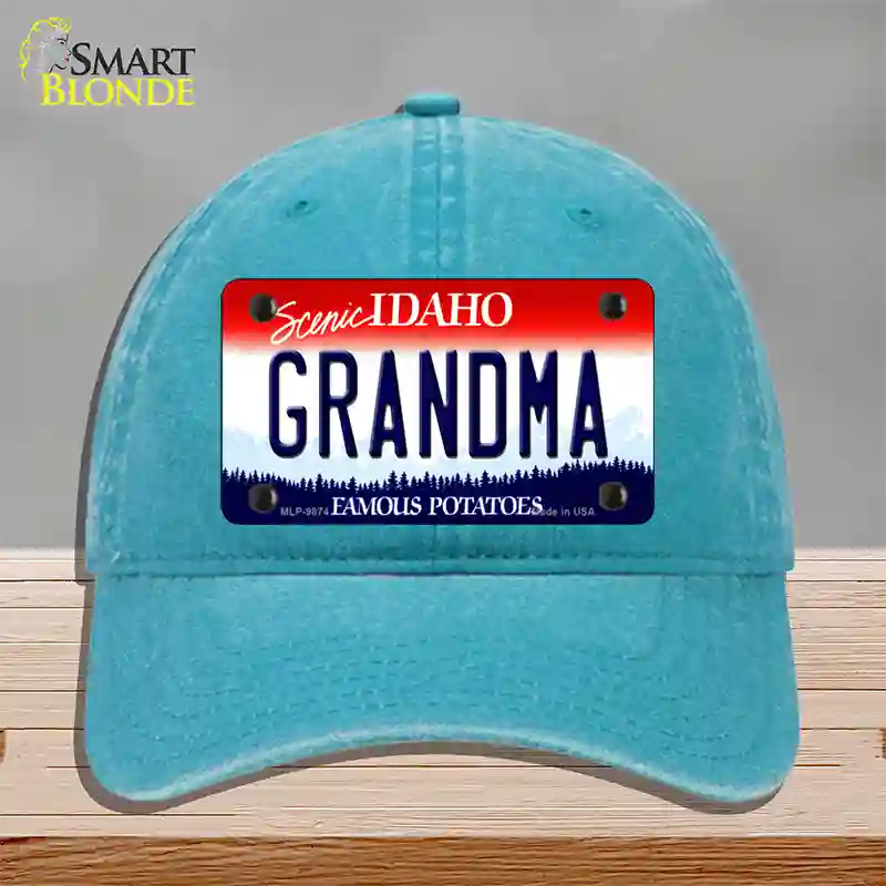 Grandma Idaho Novelty License Plate Hat Unconstructed Cotton / Lake Blue