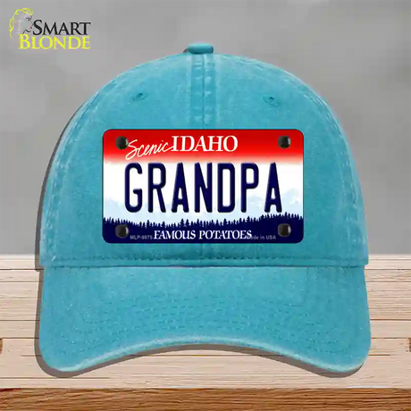 Grandpa Idaho Novelty License Plate Hat Unconstructed Cotton / Lake Blue