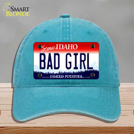 Bad Girl Idaho Novelty License Plate Hat Unconstructed Cotton / Lake Blue