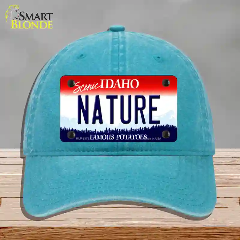 Nature Idaho Novelty License Plate Hat Unconstructed Cotton / Lake Blue