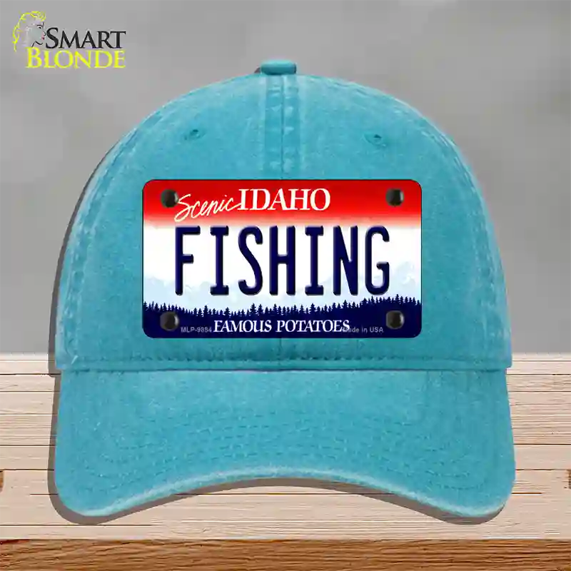 Fishing Idaho Novelty License Plate Hat Unconstructed Cotton / Lake Blue