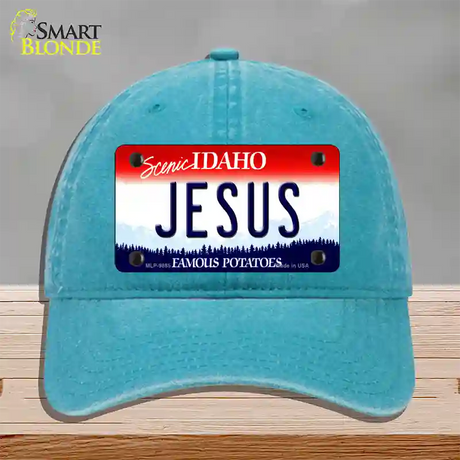 Jesus Idaho Novelty License Plate Hat Unconstructed Cotton / Lake Blue