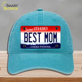 Best Mom Idaho Novelty License Plate Hat Unconstructed Cotton / Lake Blue