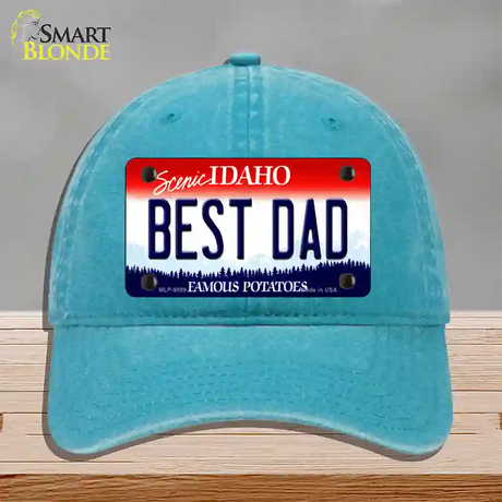 Best Dad Idaho Novelty License Plate Hat Unconstructed Cotton / Lake Blue