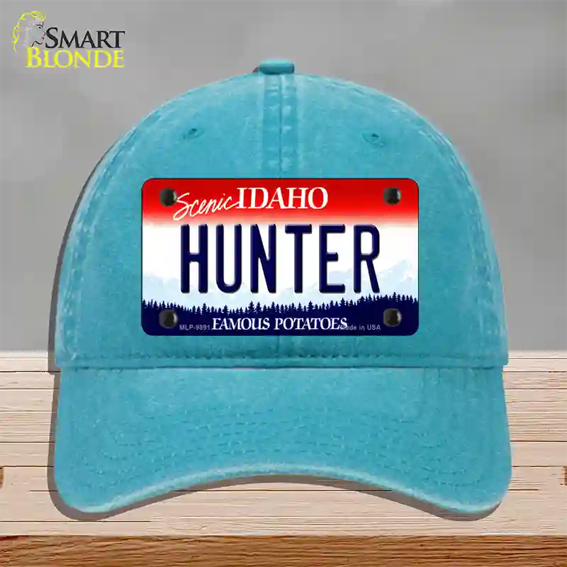 Hunter Idaho Novelty License Plate Hat Unconstructed Cotton / Lake Blue