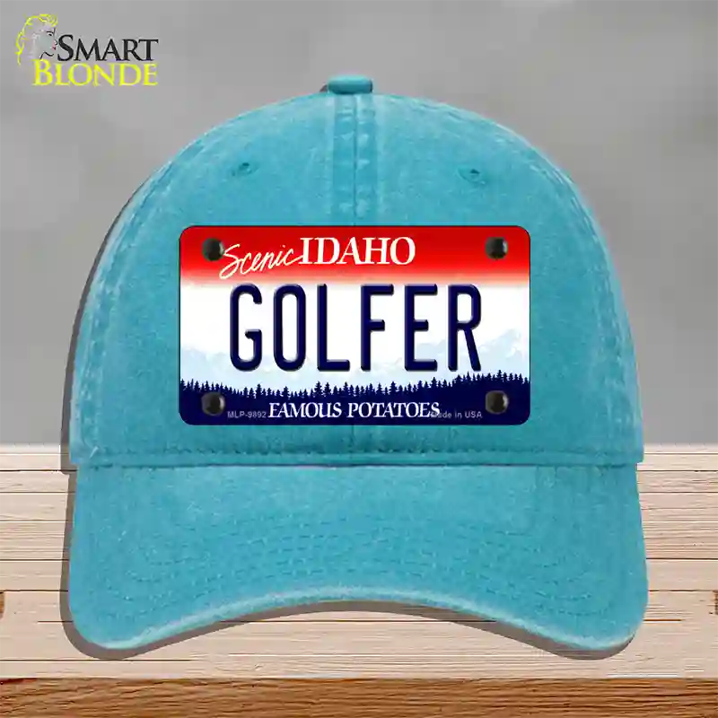 Golfer Idaho Novelty License Plate Hat Unconstructed Cotton / Lake Blue