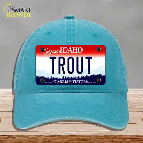 Trout Idaho Novelty License Plate Hat Unconstructed Cotton / Lake Blue