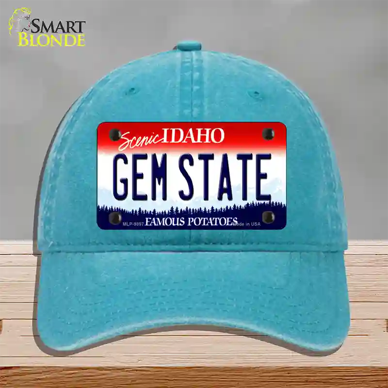 Gem State Idaho Novelty License Plate Hat Unconstructed Cotton / Lake Blue