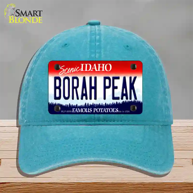 Borah Peak Idaho Novelty License Plate Hat Unconstructed Cotton / Lake Blue