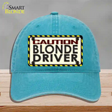 Caution Blonde Driver Novelty License Plate Hat Unconstructed Cotton / Lake Blue