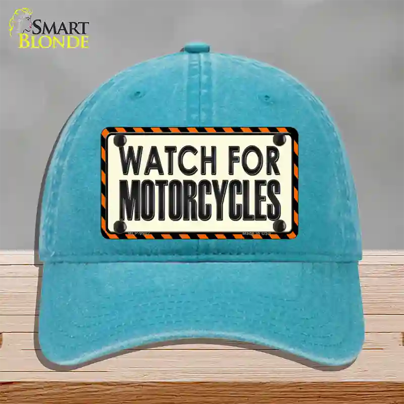 Watch For Motorcycle Novelty License Plate Hat Unconstructed Cotton / Lake Blue