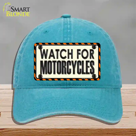 Watch For Motorcycle Novelty License Plate Hat Unconstructed Cotton / Lake Blue