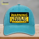 Warning Suck At Parking Novelty License Plate Hat Unconstructed Cotton / Lake Blue