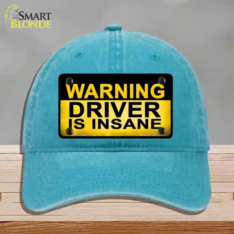 Warning Driver Insane Novelty License Plate Hat Unconstructed Cotton / Lake Blue