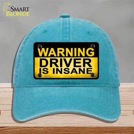 Warning Driver Insane Novelty License Plate Hat Unconstructed Cotton / Lake Blue