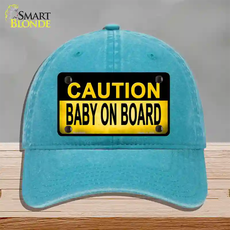 Caution Baby On Board Novelty License Plate Hat Unconstructed Cotton / Lake Blue