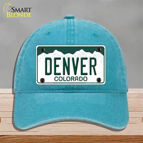 Denver Colorado Novelty License Plate Hat Unconstructed Cotton / Lake Blue