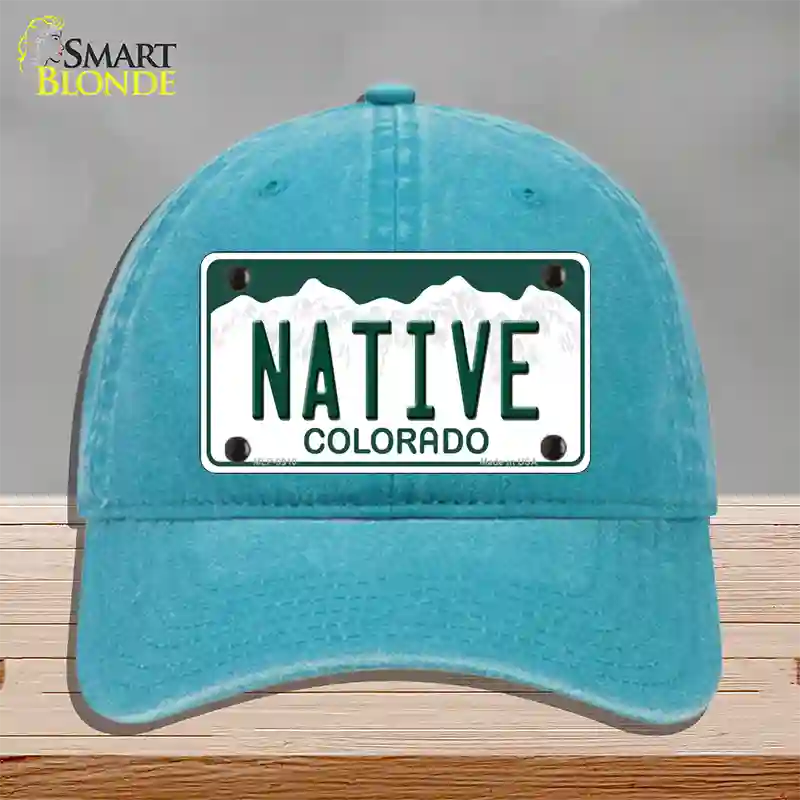 Native Colorado Novelty License Plate Hat Unconstructed Cotton / Lake Blue