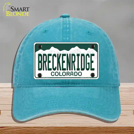 Breckenridge Colorado Novelty License Plate Hat Unconstructed Cotton / Lake Blue