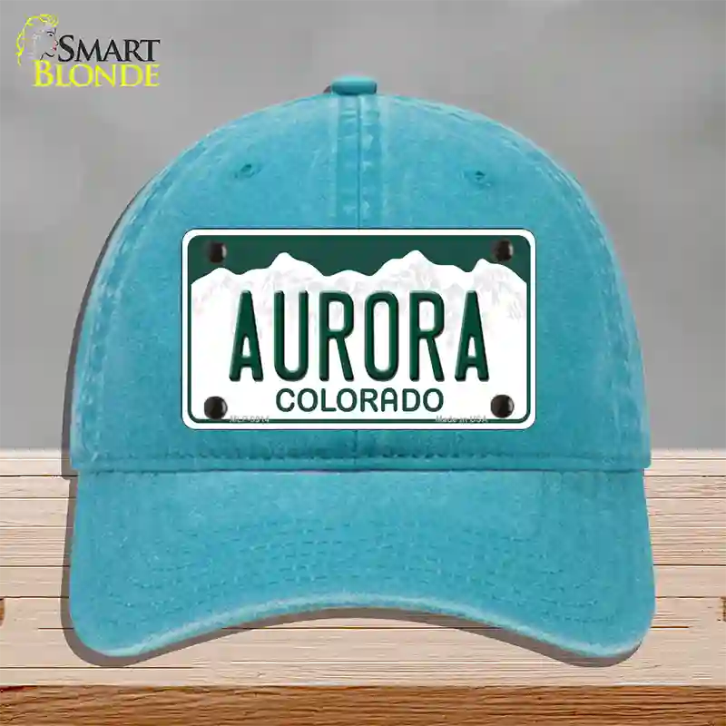 Aurora Colorado Novelty License Plate Hat Unconstructed Cotton / Lake Blue