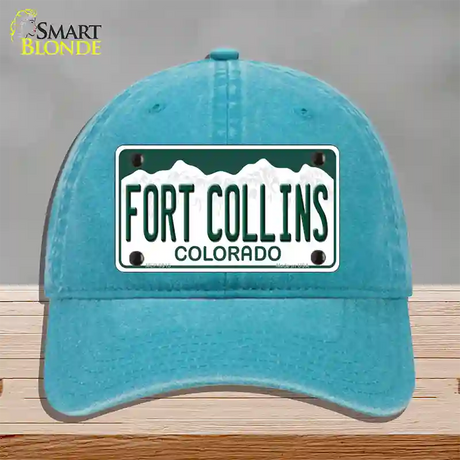 Fort Collins Colorado Novelty License Plate Hat Unconstructed Cotton / Lake Blue