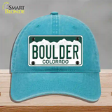 Boulder Colorado Novelty License Plate Hat Unconstructed Cotton / Lake Blue