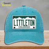 Littleton Colorado Novelty License Plate Hat Unconstructed Cotton / Lake Blue