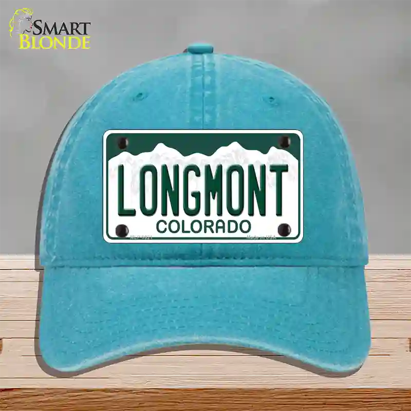 Longmont Colorado Novelty License Plate Hat Unconstructed Cotton / Lake Blue