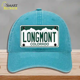 Longmont Colorado Novelty License Plate Hat Unconstructed Cotton / Lake Blue