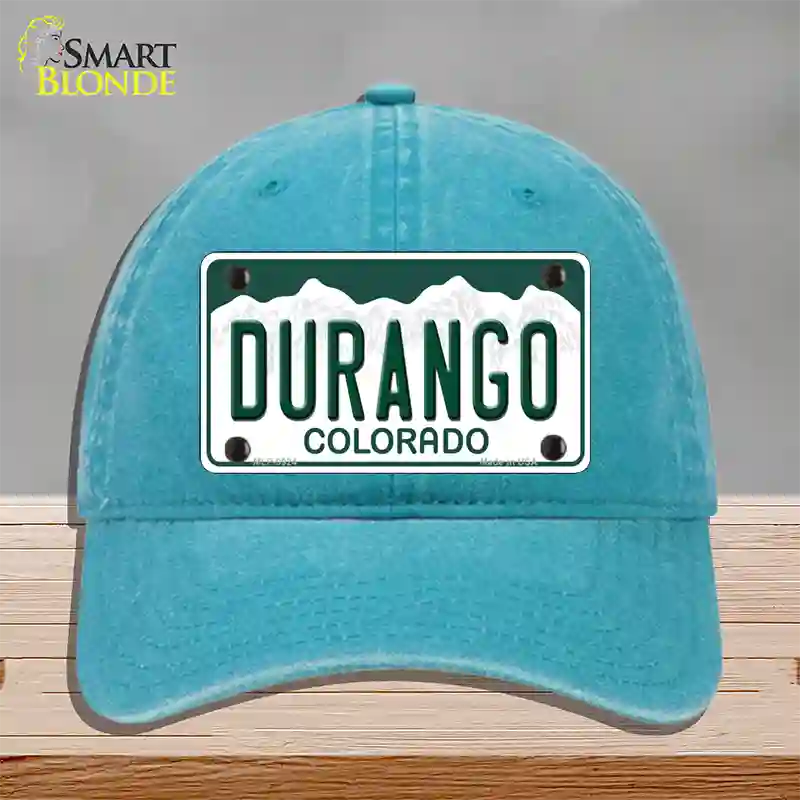 Durango Colorado Novelty License Plate Hat Unconstructed Cotton / Lake Blue