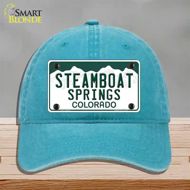 Steamboat Springs Colorado Novelty License Plate Hat Unconstructed Cotton / Lake Blue