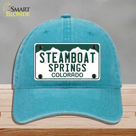 Steamboat Springs Colorado Novelty License Plate Hat Unconstructed Cotton / Lake Blue