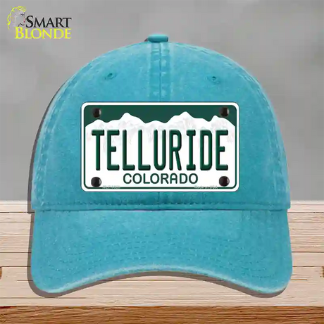 Telluride Colorado Novelty License Plate Hat Unconstructed Cotton / Lake Blue