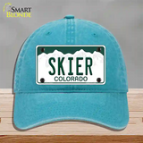 Skier Colorado Novelty License Plate Hat Unconstructed Cotton / Lake Blue