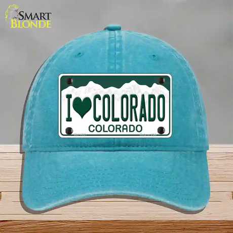 I Love Colorado Novelty License Plate Hat Unconstructed Cotton / Lake Blue