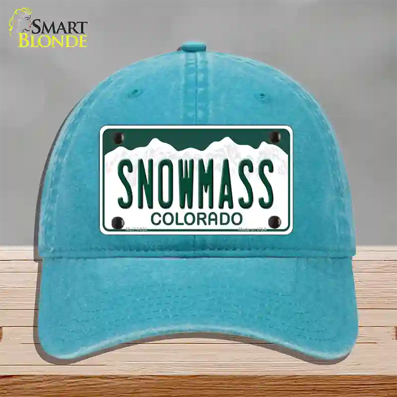 Snowmass Colorado Novelty License Plate Hat Unconstructed Cotton / Lake Blue