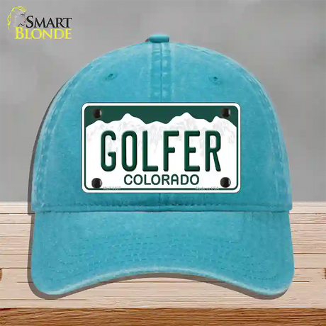 Golfer Colorado Novelty License Plate Hat Unconstructed Cotton / Lake Blue