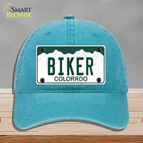 Biker Colorado Novelty License Plate Hat Unconstructed Cotton / Lake Blue