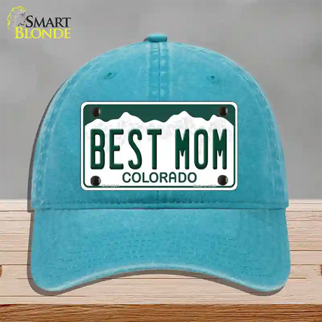 Best Mom Colorado Novelty License Plate Hat Unconstructed Cotton / Lake Blue