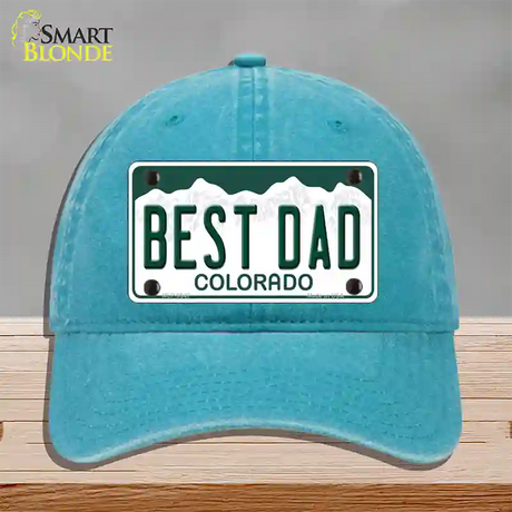 Best Dad Colorado Novelty License Plate Hat Unconstructed Cotton / Lake Blue