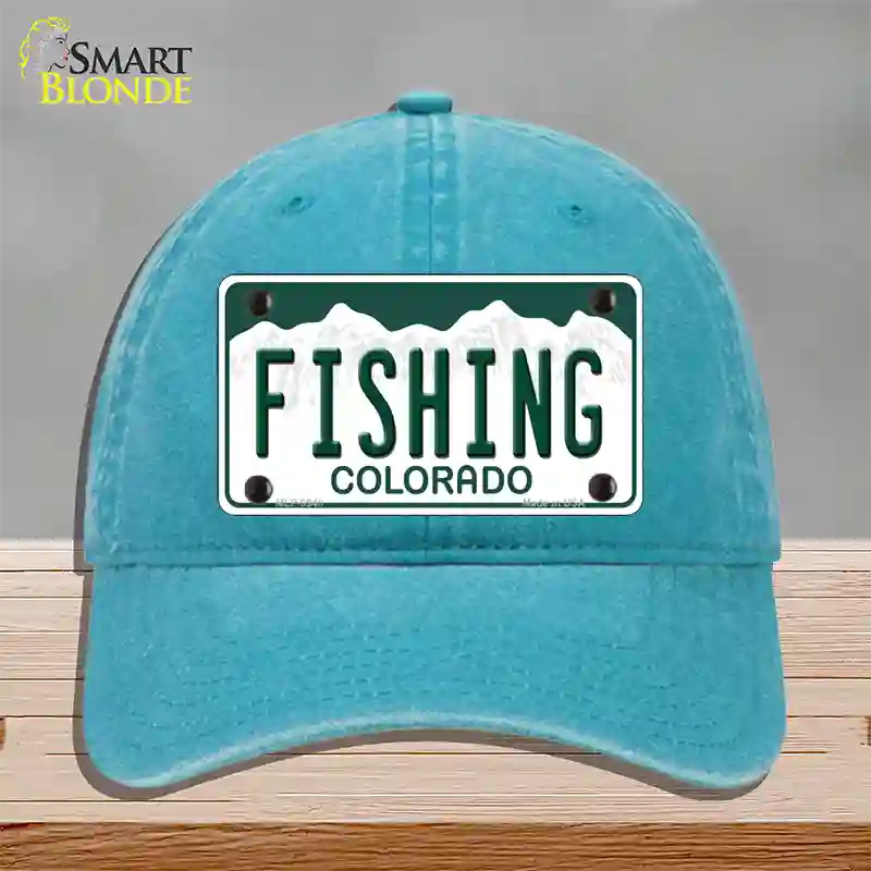 Fishing Colorado Novelty License Plate Hat Unconstructed Cotton / Lake Blue