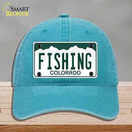 Fishing Colorado Novelty License Plate Hat Unconstructed Cotton / Lake Blue