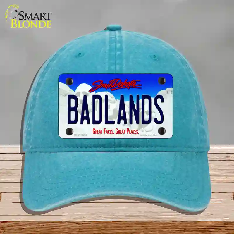 Badlands South Dakota Novelty License Plate Hat Unconstructed Cotton / Lake Blue